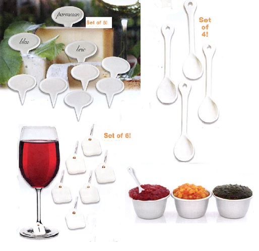 #7269 Drink Tags, Ceramic Spoons and Cheese Markers Set of 16